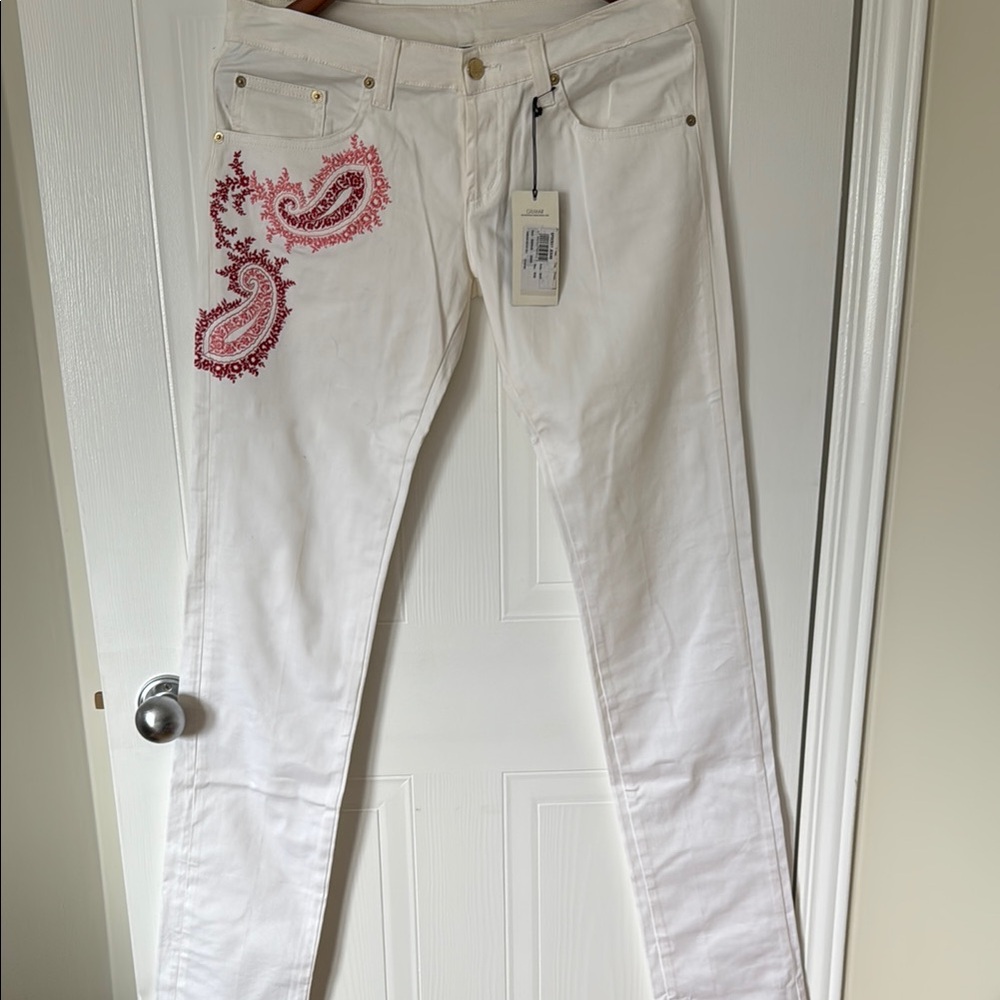 Iceberg White and Pink Skinny Jeans with Paisley Design